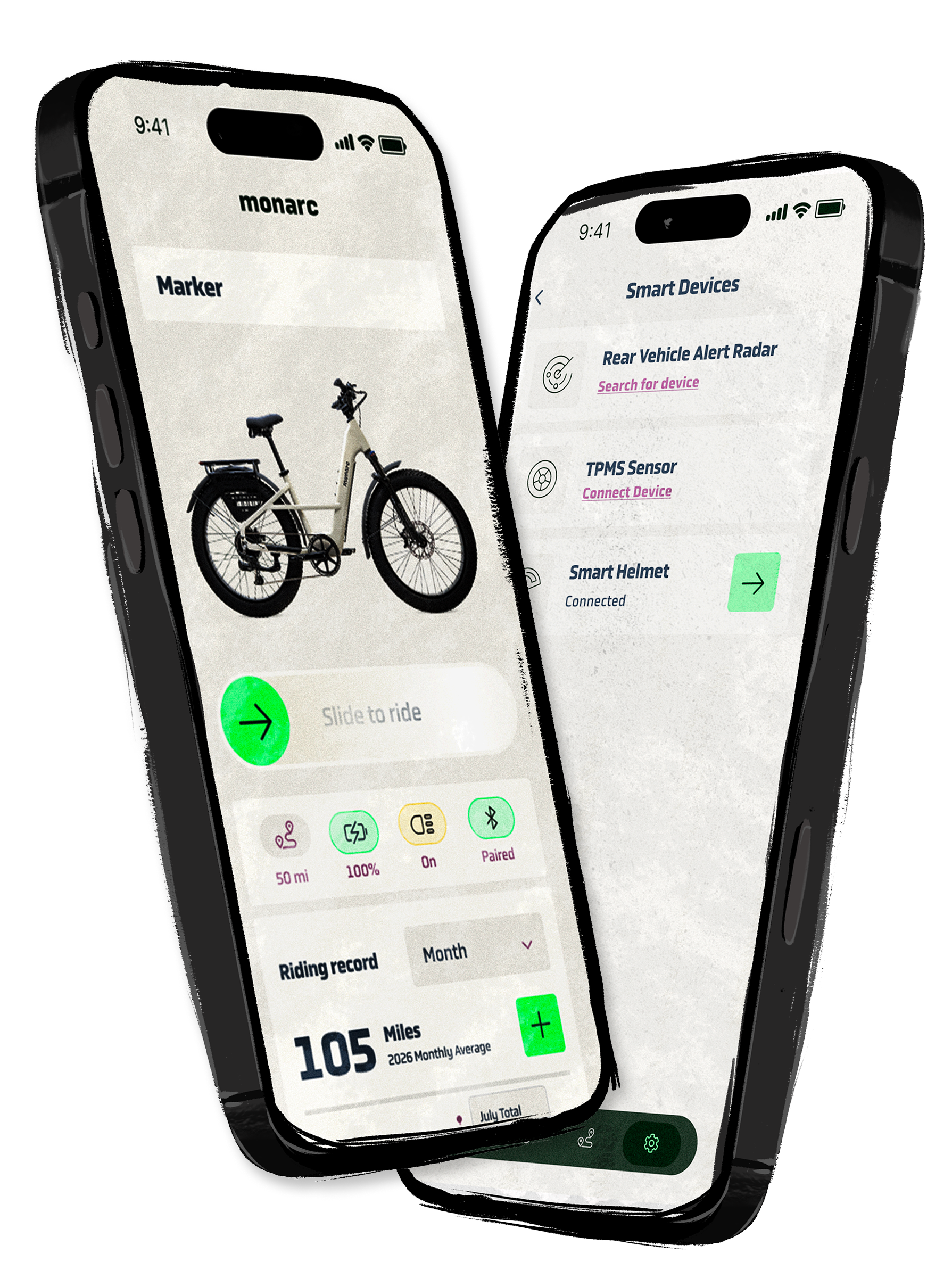 Monarc app shown on two phones